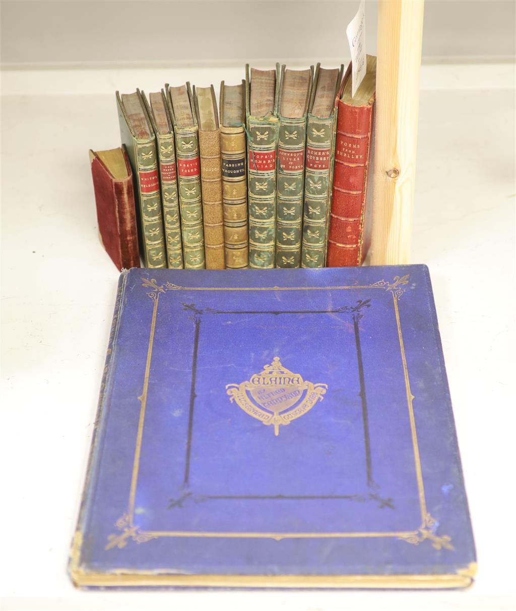 Various leather-bound volumes and a Gustav Dore illustrated book